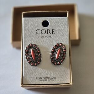 Red Coral Artisan-Style Cluster Earrings